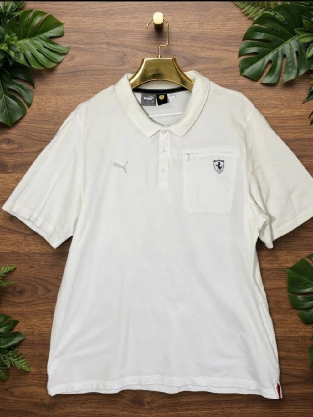 PUMA Scuderia Ferrari Polo Shirt White Men XXL Formula 1 Racing Short Sleeve